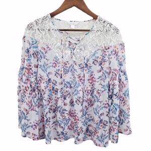 Decree Womens M Lace Floral Babydoll Sheer Blouse Boho Y2K‎ Peasant Top